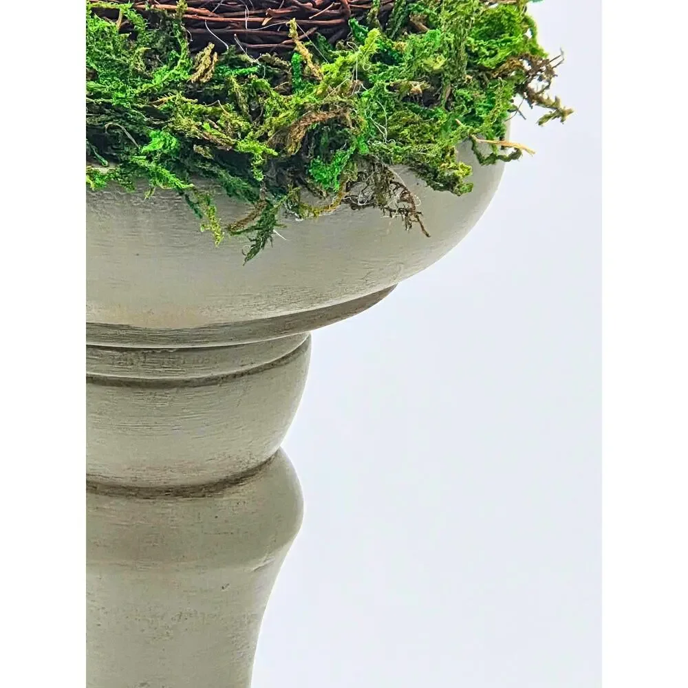 Tall Sage Nest Pedestal • Hand-Painted Wood Eggs, Table Centerpiece